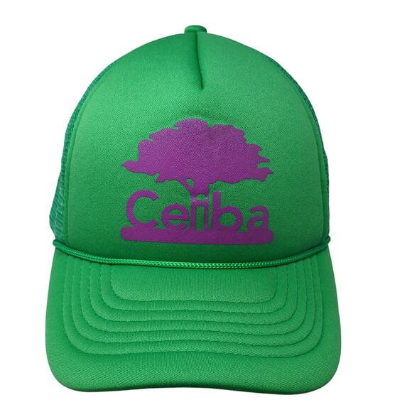 Ceiba Snapback Trucker Hat Green One Size Adjustable Mesh Back Rope Polyester - Picture 1 of 9